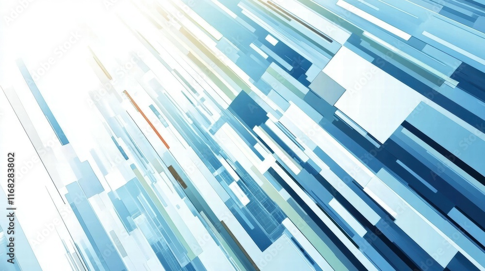 Poster abstract blue and white geometric shapes creating a dynamic, futuristic background.
