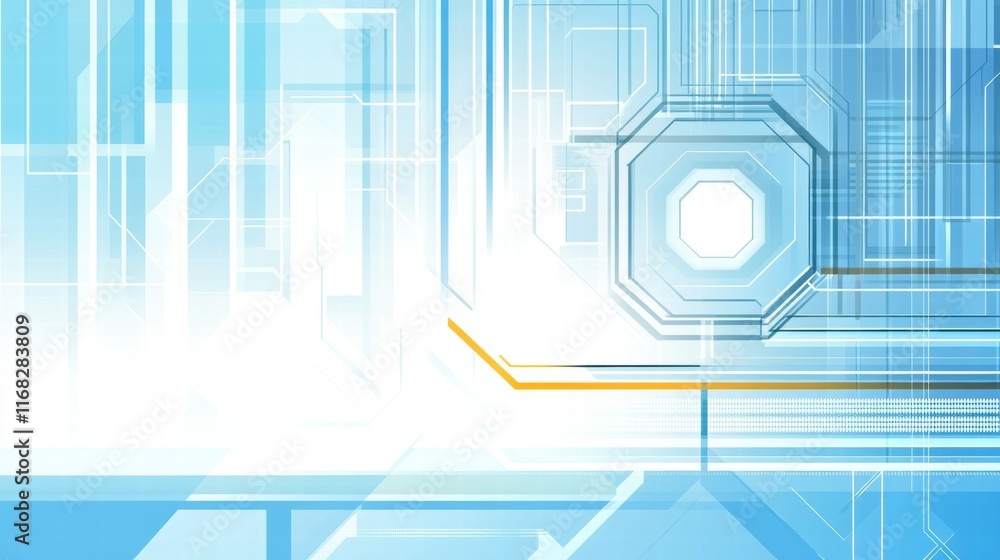 Aufkleber abstract digital background with geometric shapes and lines in blue and orange tones.