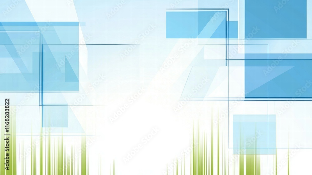 Poster abstract design featuring geometric shapes and gradients in blue and green tones.