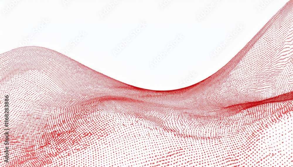 Poster a flowing, abstract red mesh design with a smooth wave-like shape against a white background.