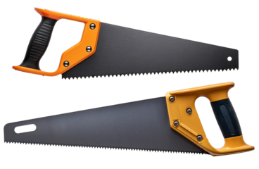 collection manual saw in orange handle color isolated on white background