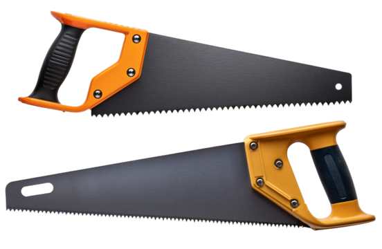 collection manual saw in orange handle color isolated on white background