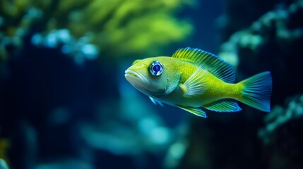 A vibrant green fish swims gracefully in a serene underwater environment, showcasing its eye-catching colors and delicate fins.