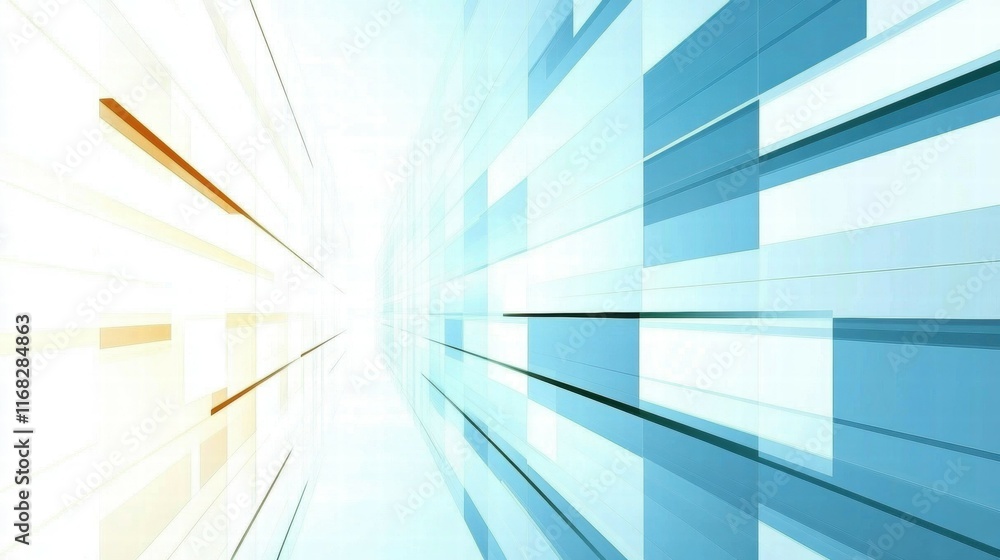 Poster Abstract digital design with blue and white geometric lines creating a sense of depth.