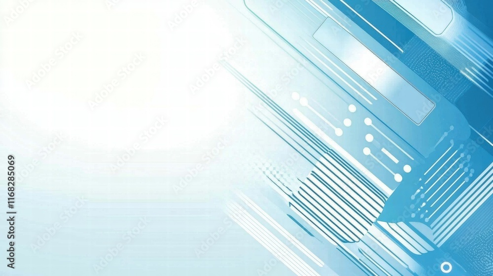Poster abstract digital design with blue tones and lines, suggesting technology and innovation.