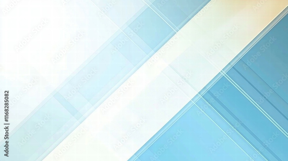 Poster abstract geometric design with soft blue and white tones.