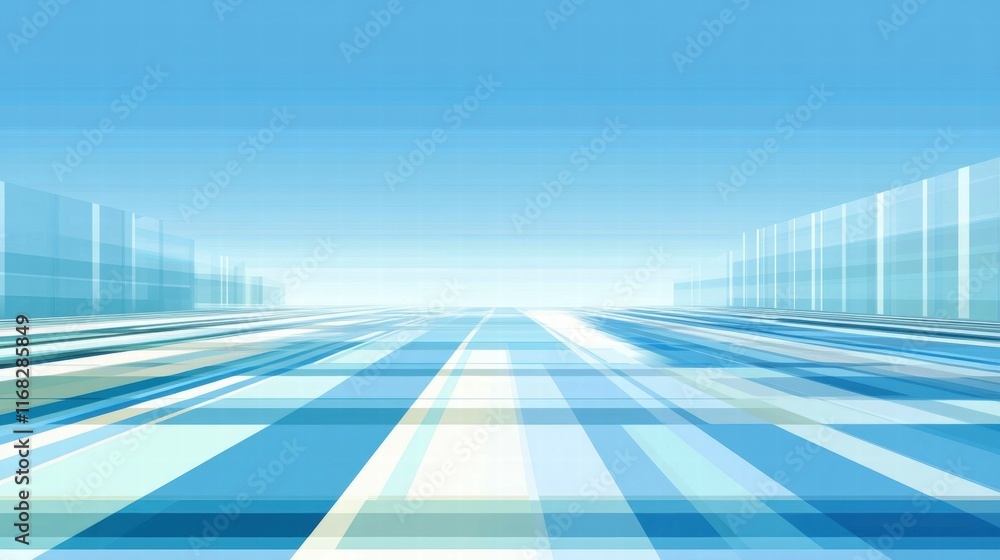 Poster abstract digital landscape with a blue and green color palette, suggesting depth and perspective.