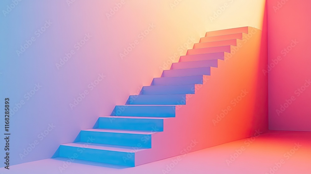 Poster abstract d steps creating a sense of perspective and depth on a neutral gradient.