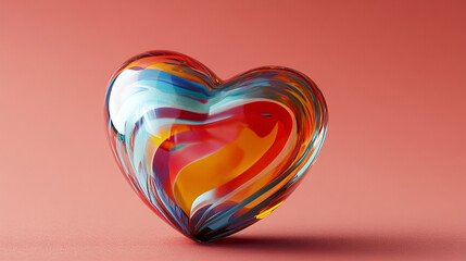 Vibrant glass heart in swirling red blue orange patterns symbolizing love passion energy and creativity artistic chaos with open caption space on the side perfect for bold statements

