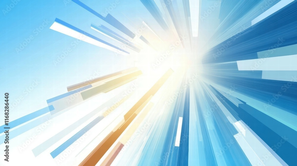 Poster Abstract representation of dynamic light rays converging towards a bright center.
