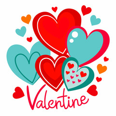 Colorful Hearts and Happy Valentines Day! Design line art icon sign silhouette vector illustration on white background