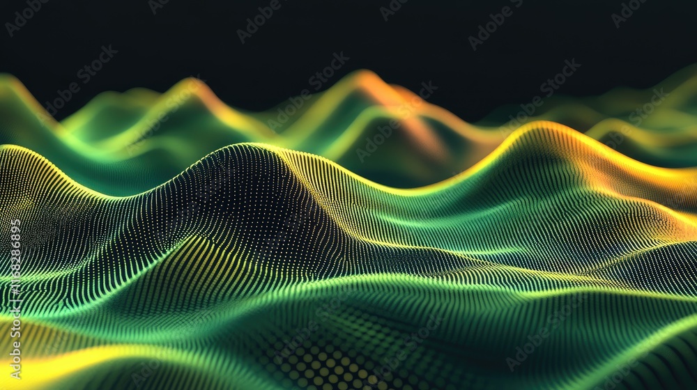 Poster abstract gradient of green and yellow tones with soft waves and glowing highlights. fresh and vibran