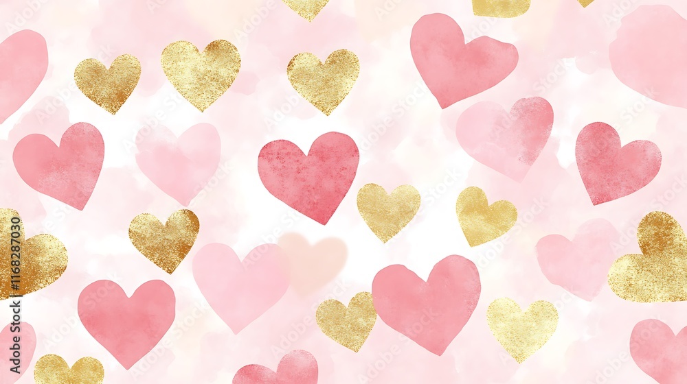 Poster a romantic background of colorful hearts floating on a soft pink bokeh canvas