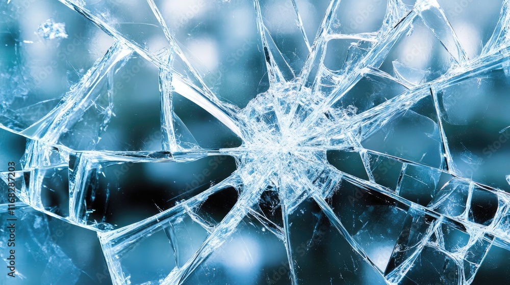 Aufkleber abstract shattered glass effect in shades of blue and white, creating sharp edges and depth. futuris