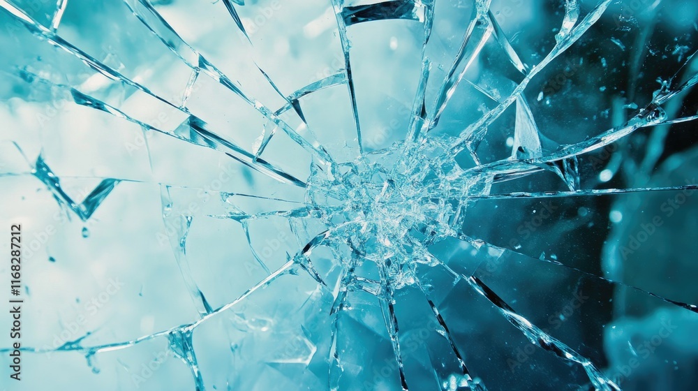 Poster abstract shattered glass effect in shades of blue and white, creating sharp edges and depth. futuris