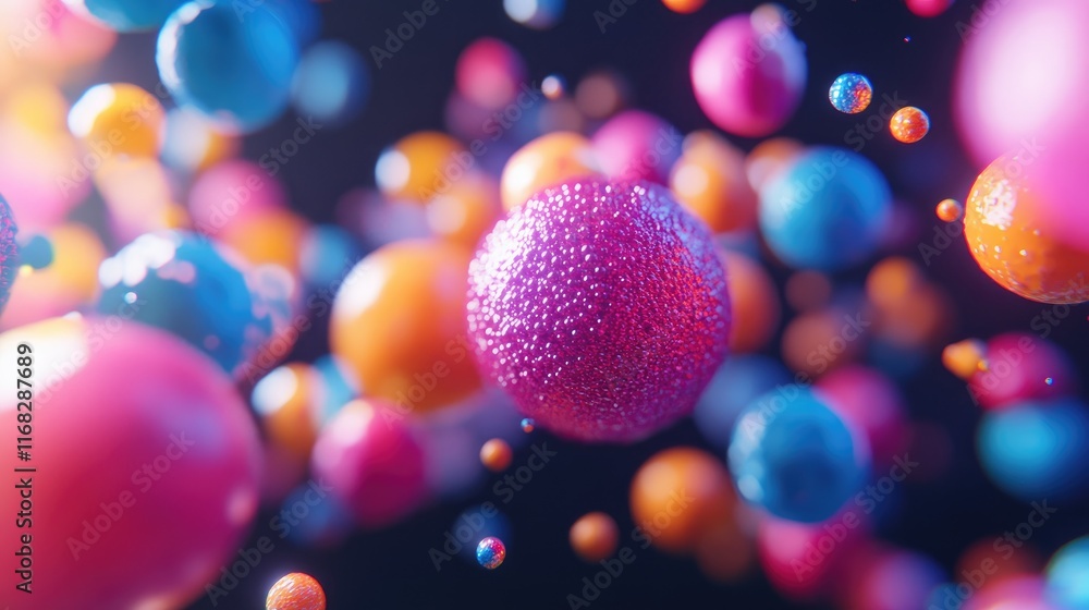 Poster ai-rendered particle swirls with glowing orbs in vibrant colors against a black void.