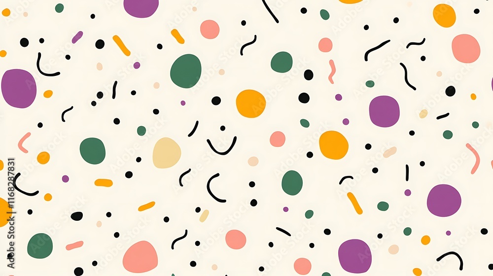 Poster a playful abstract pattern of colorful dots and shapes for creative design projects