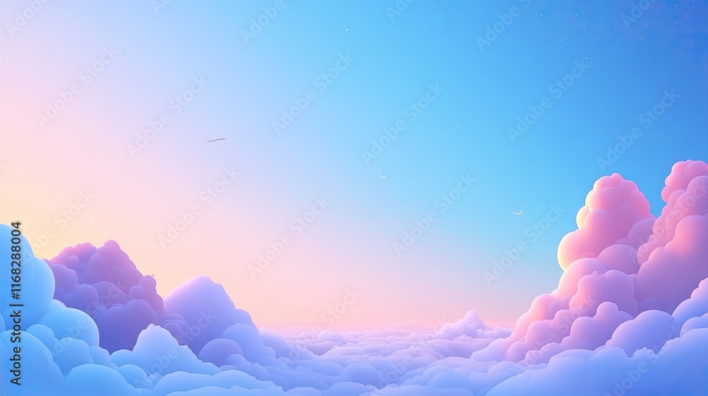 Poster a clear sky with a subtle gradient from deep blue to light blue, with soft clouds scattered across, 