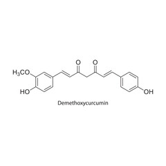 Demethoxycurcumin skeletal structure diagram.Curcuminoid compound molecule scientific illustration.