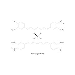 Obraz premium Rosocyanine skeletal structure diagram.Curcuminoid compound molecule scientific illustration.