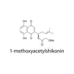 1-methoxyacetylshikonin skeletal structure diagram.Naphthoquinone compound molecule scientific illustration.