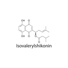 Isovalerylshikonin skeletal structure diagram.Naphthoquinone compound molecule scientific illustration.