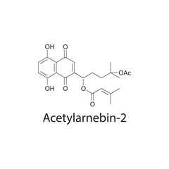 Acetylarnebin-2 skeletal structure diagram.Naphthoquinone compound molecule scientific illustration.