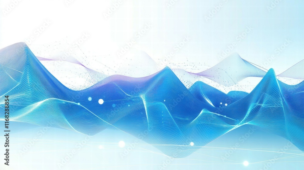 Poster Abstract digital waves in blue tones representing data flow and technology.