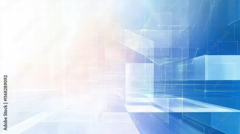 Poster abstract blue and white geometric background with light effects for digital design.