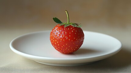 A Single Strawberry on a White Plate: A Study in Simplicity and Freshness