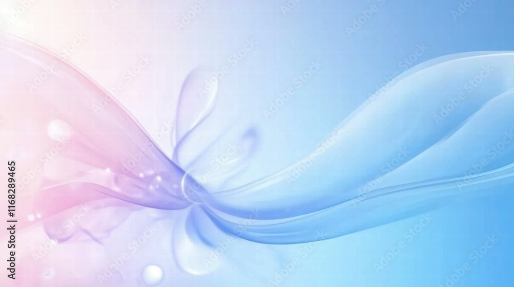 Poster A soft gradient background with flowing shapes and bubbles, evoking tranquility and fluidity.