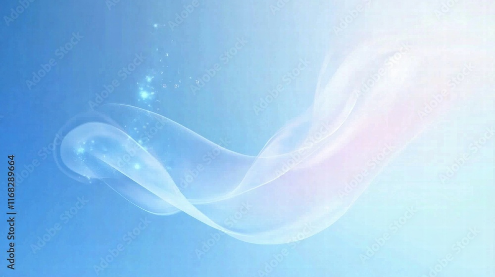 Poster Soft, flowing abstract design with a light blue background and subtle sparkles.