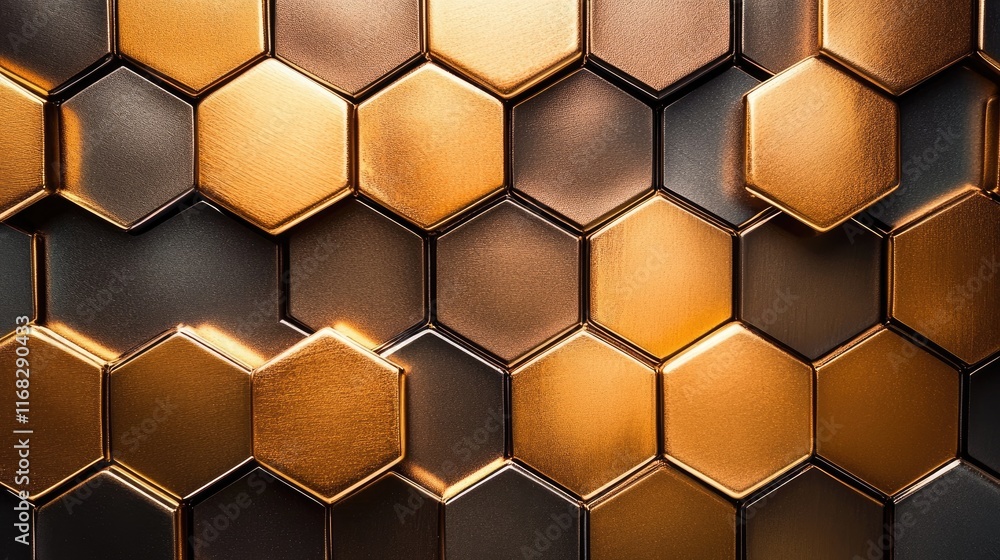 Aufkleber a textured d honeycomb structure with metallic finishes on a smooth gradient.