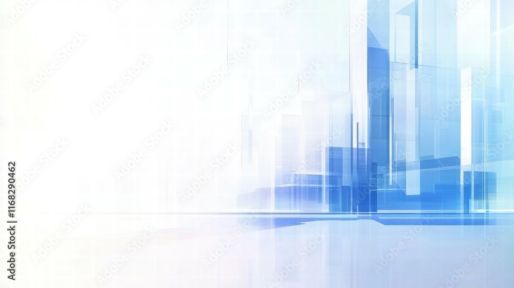 Poster abstract blue and white geometric background with layered shapes and gradients.