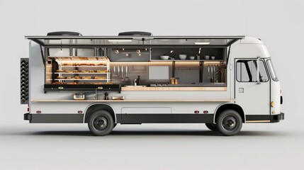 White Food Truck with Open Serving Window