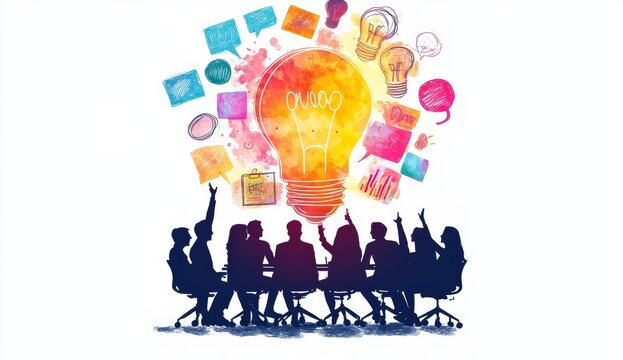 Teamwork brainstorming session generating innovative ideas.