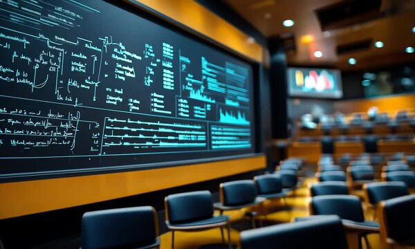 Lecture Hall with Data Visualization on a Large Screen
