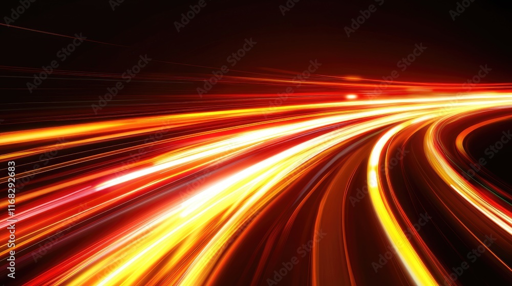 Poster dynamic glowing lines flowing like ai-powered signals in shades of red and yellow.