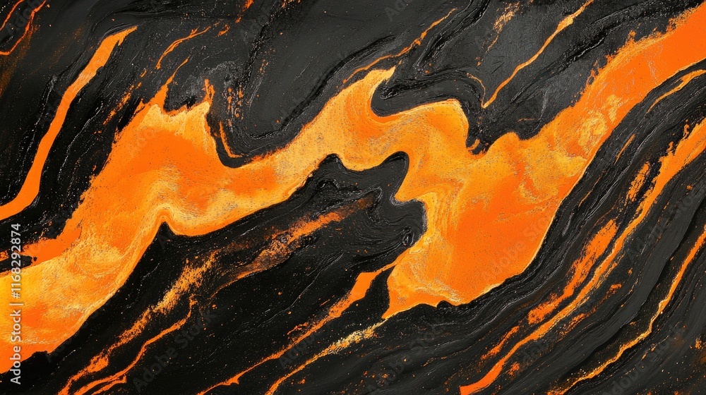 Poster dynamic molten lava flow effect with rich orange and black textures, creating an intense background.