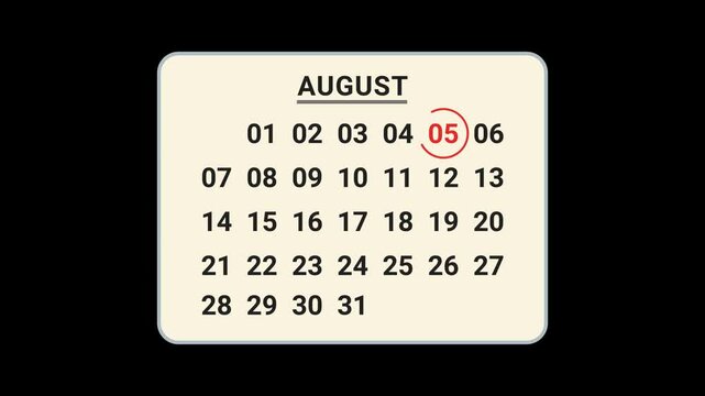 5 August Calendar Date Animation