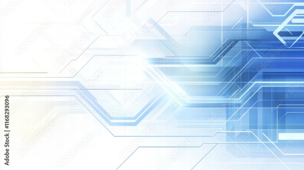 Poster abstract blue and white geometric design with lines and shapes, ideal for technology themes.