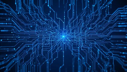 Abstract Blue Digital Circuitry Network Glowing Lines Technology Background