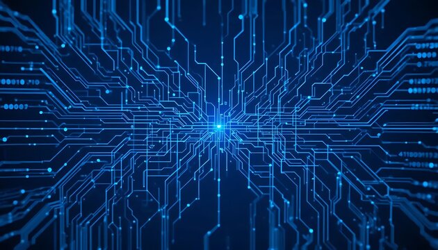 Abstract Blue Digital Circuitry Network Glowing Lines Technology Background