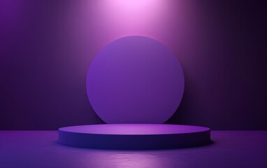 Purple illuminated podium and backdrop.