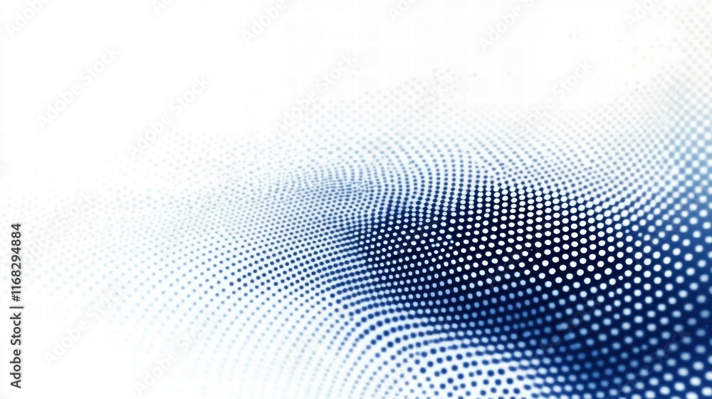 Leinwandbilder Abstract pattern of blue dots creating a wave-like gradient effect on a light background.