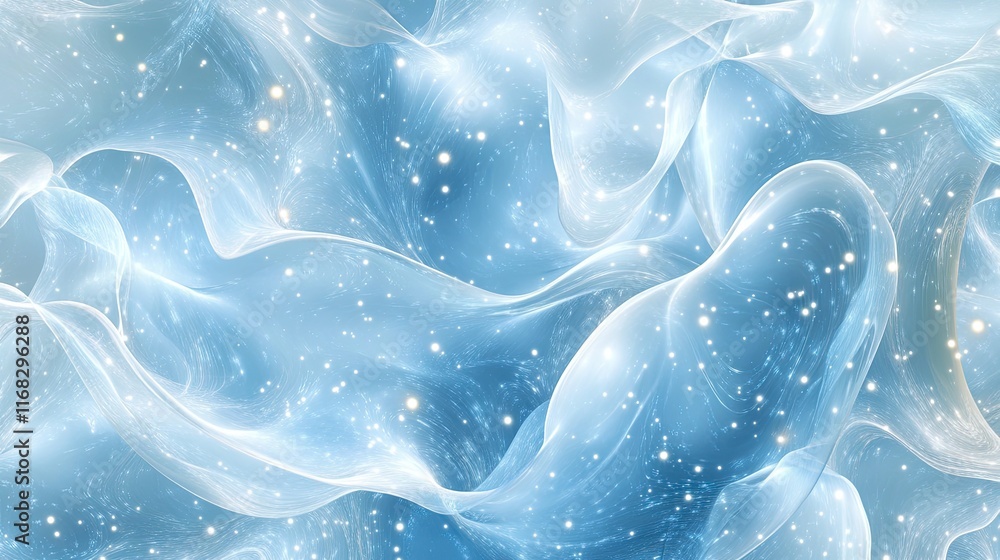 Poster seamless wave patterns in soft blue tones with glowing ai-inspired points of light.