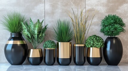 Modern Interior Decor with Black and Gold Planters