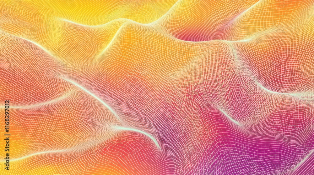 Poster smooth interconnected d lines creating a mesh-like background on a soft gradient.