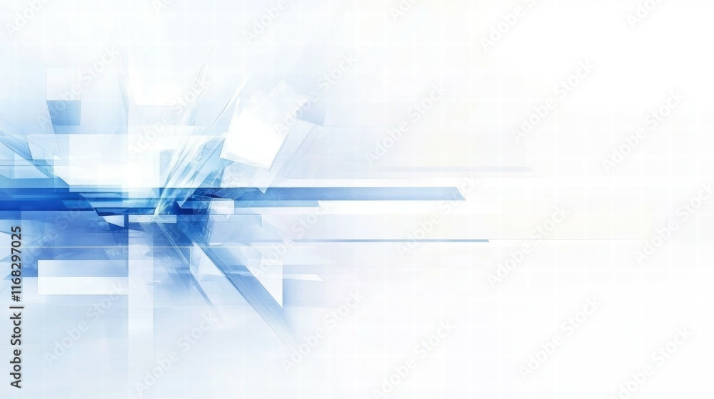 Poster Abstract blue and white design with dynamic lines and shapes, conveying a sense of motion.