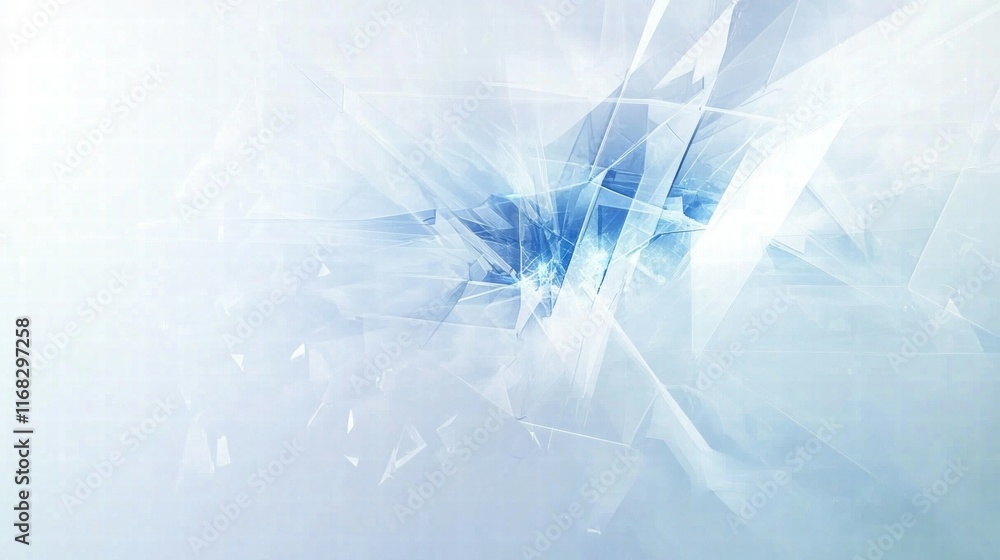 Poster Abstract blue and white design with sharp shapes and a soft background.